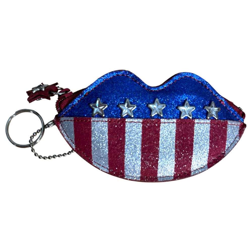 Rolfs Red Leather Patriotic American Flag Lips Coin Purse